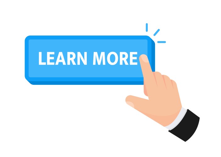 Learn more button with hand clicking web vector image