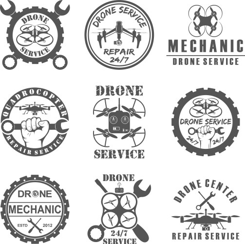 set of drone logos badges emblems and design vector image