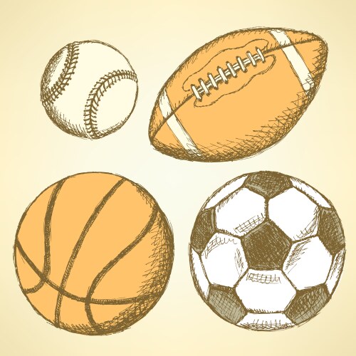 Sport Ball Collection Hand Draw Vintage Style Vector Image