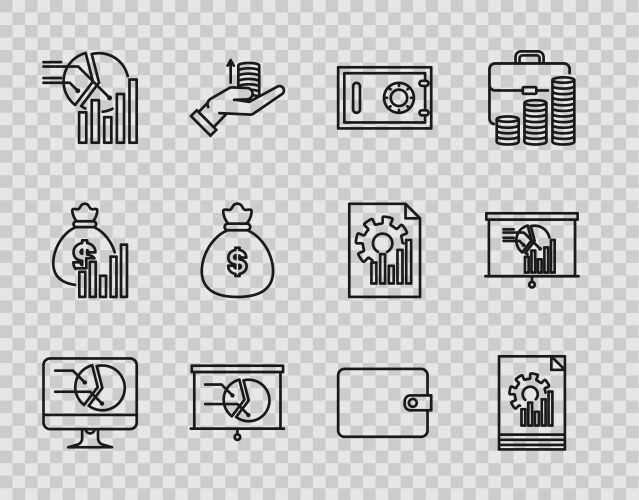 Set line computer monitor with graph chart vector image