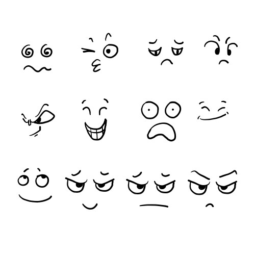 Collection hand drawn cartoon faces expressive Vector Image