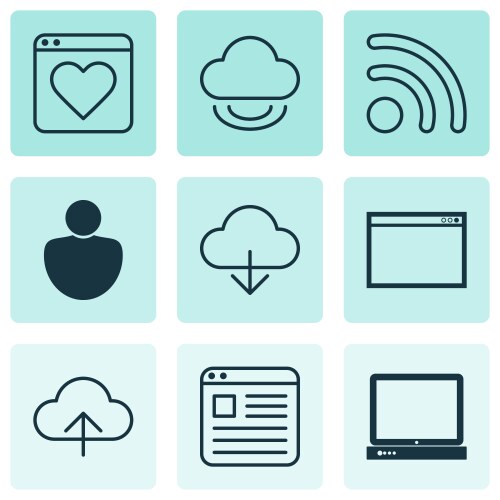 Set of 9 web icons includes website page data vector image