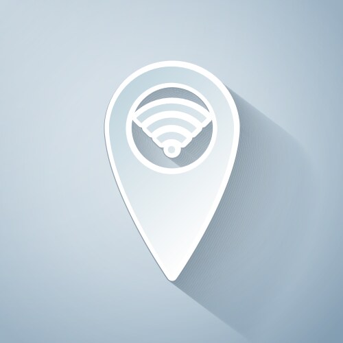 Paper cut pointer map with wifi internet signal vector image