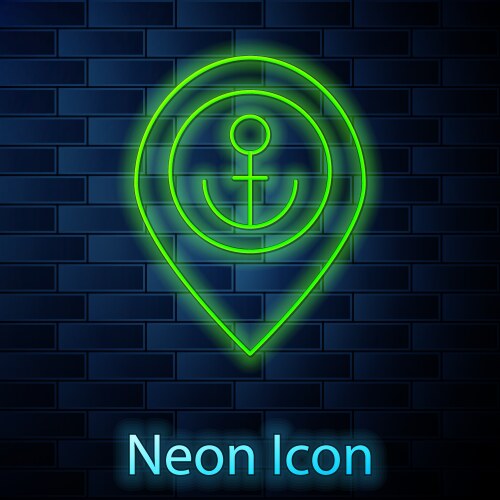 Glowing neon line map pointer with anchor icon vector image