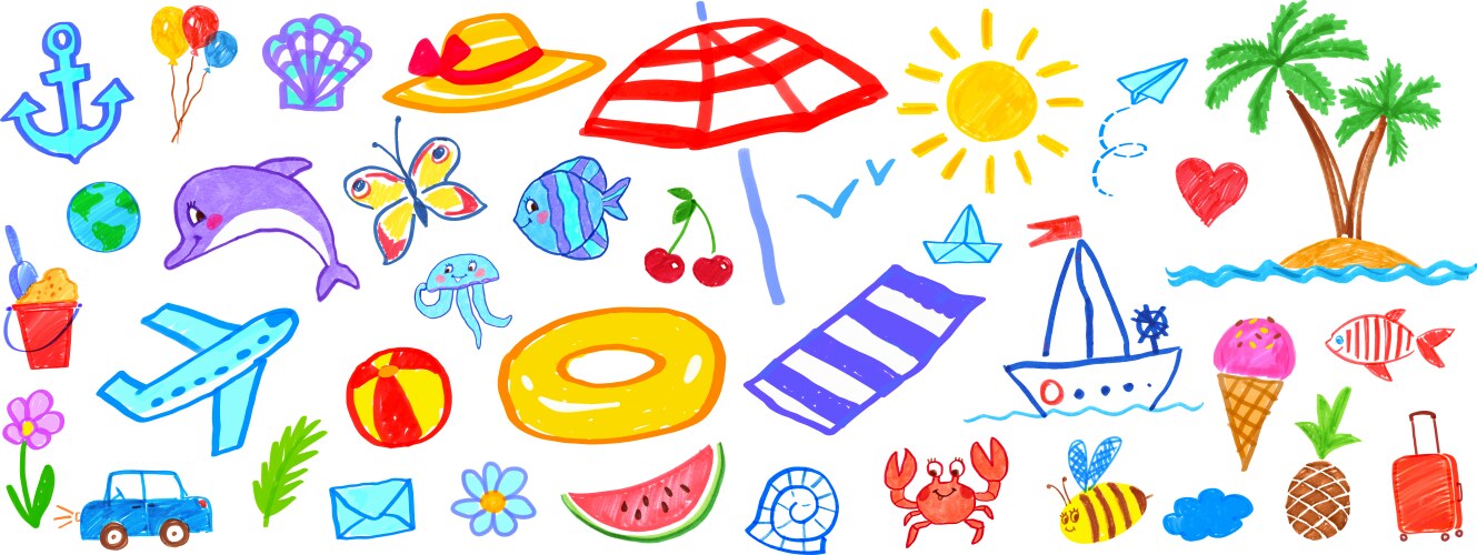 Child's Summer Vacation Doodles Vector Image