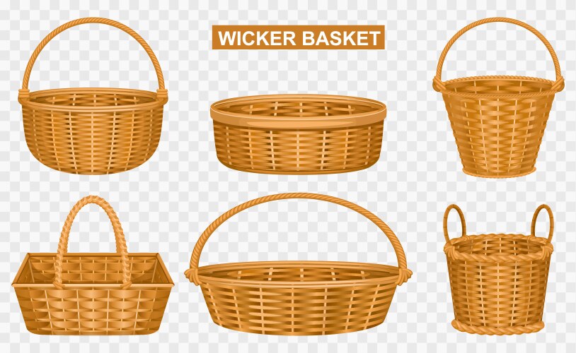 Realistic wicker basket set Royalty Free Vector Image