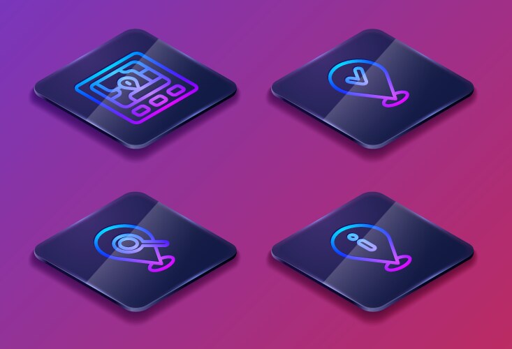 Set isometric line gps device with map search vector image