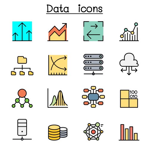 database data graph color line icon set vector