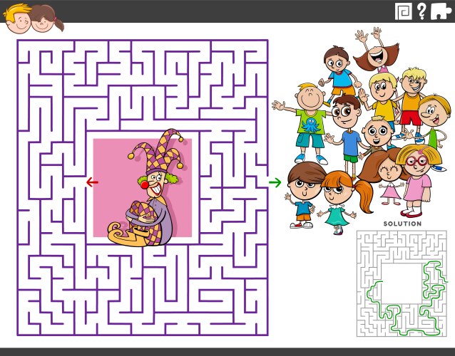 Maze educational game with cartoon clown vector image