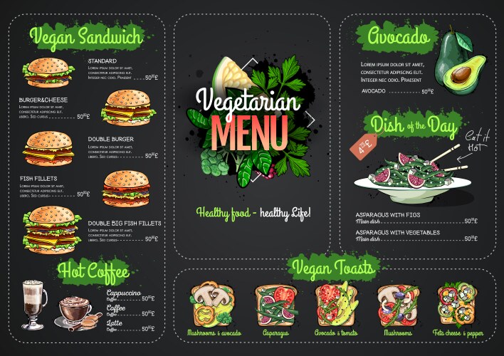 vegetarian menu design with vegan meals vector image