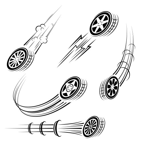 Wheel Track Movement Set - Black Silhouettes Vector Image