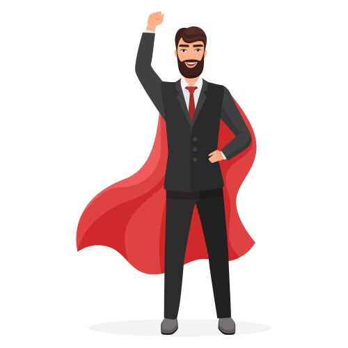 Happy superhero businessman with raised hand vector image