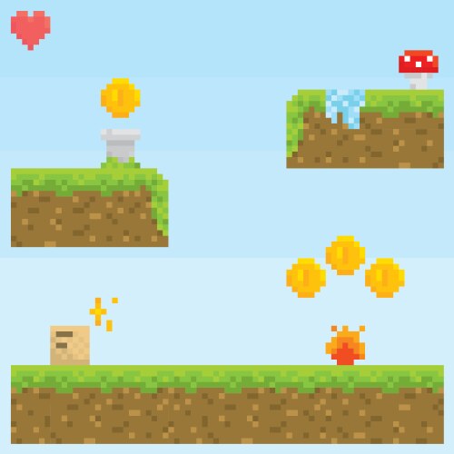 Pixel art style retro game level asset vector image