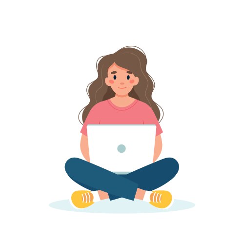 Woman with a laptop working student or freelancer vector image