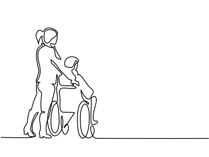 young woman push the old man on wheelchair vector