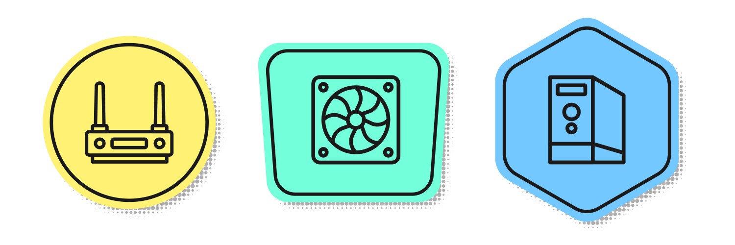 Set line router and wi-fi signal computer cooler vector image