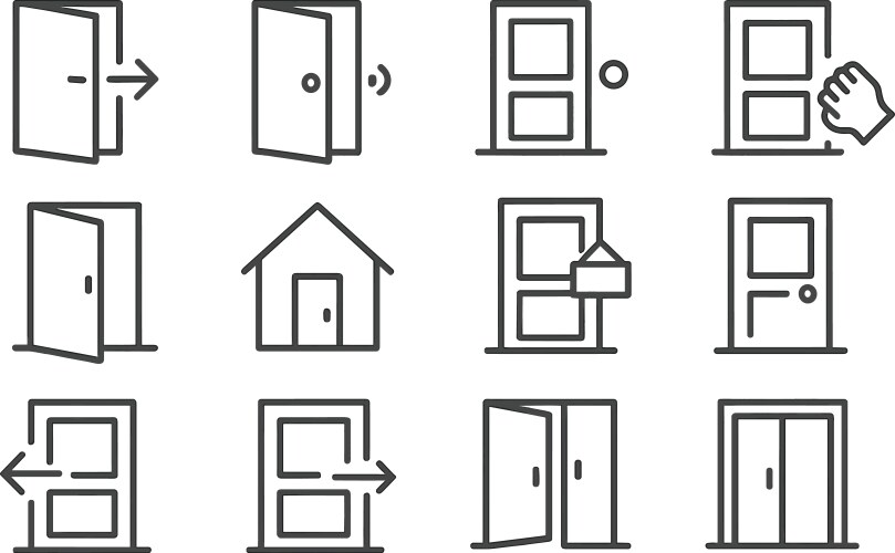 Different types of doors with various actions Vector Image