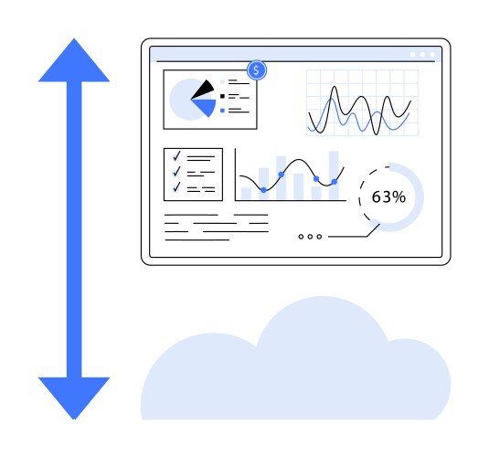 Data dashboard with cloud hosting and scalability vector image