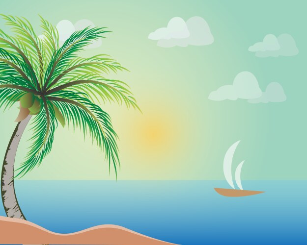 Sea palm trees coconut Royalty Free Vector Image