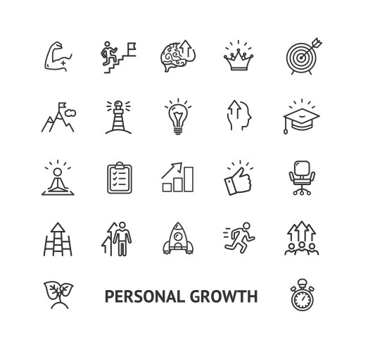 Personal growth sign thin line icon set vector image