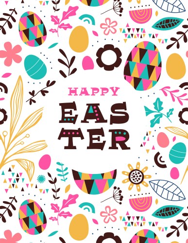 Happy easter folk spring flower vintage egg card vector image