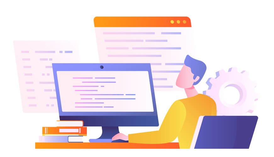 Man Using Computer - Programming vector image