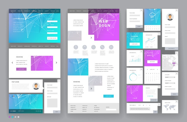 website template design with interface elements vector