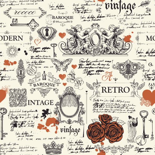 Abstract seamless pattern with sketches and notes vector image
