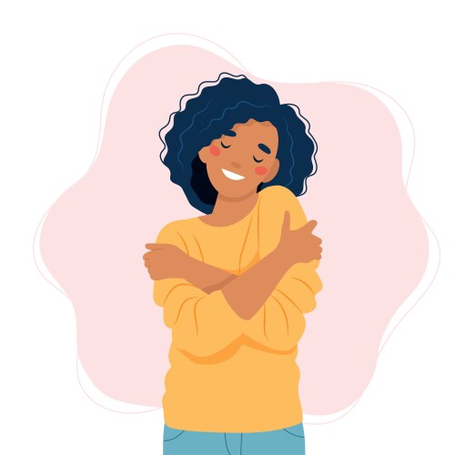 self love concept woman hugging herself vector image