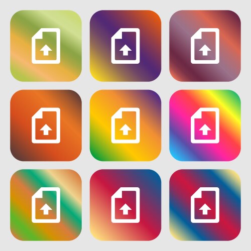 Export upload file icon nine buttons with bright vector image