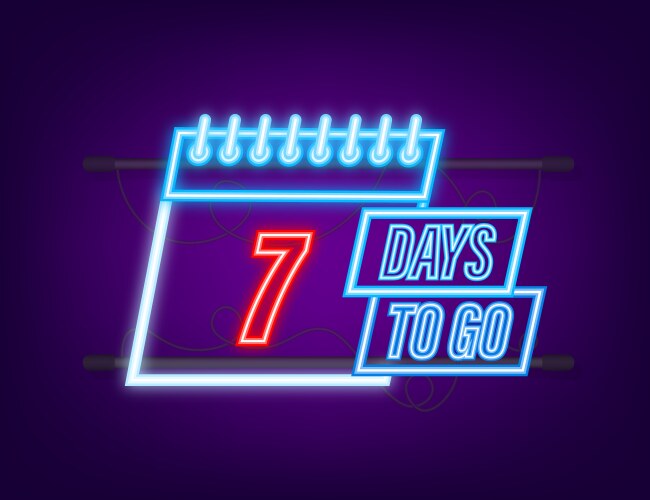 7 days to go neon style icon typographic vector image