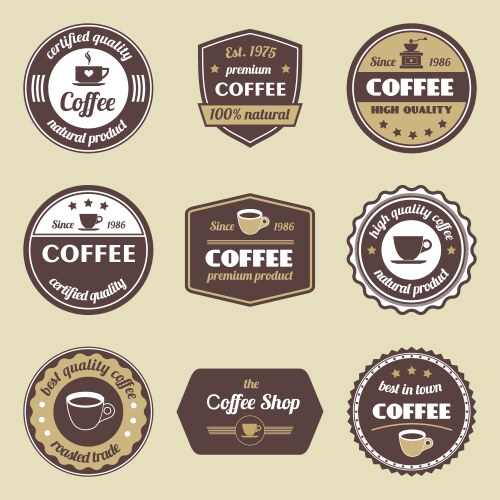 Collection of coffee labels and elements Vector Image