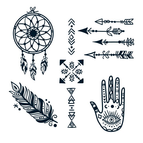 Hand drawn boho elements collection Royalty Free Vector