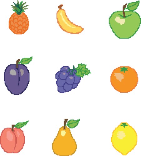Pixel Art Fruit Collection Vector Image