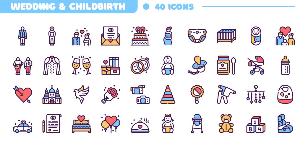 Birth a child color linear icons set vector image