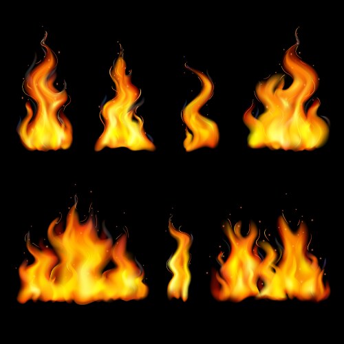 Realistic fire flame icon set vector image