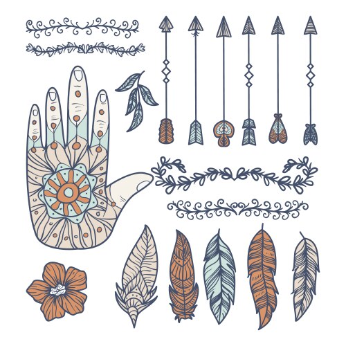 Hand drawn boho elements collection Royalty Free Vector
