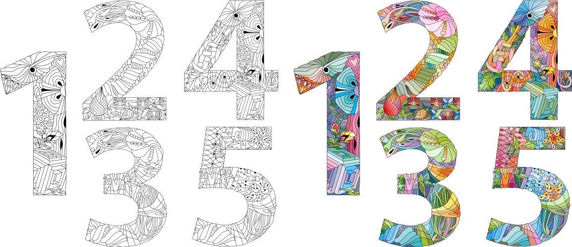 Numbers 1-5 Zentangle Art Vector Image