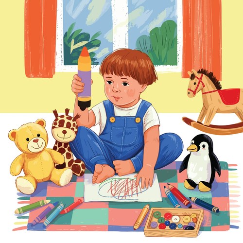 Toddler Drawing with Toys Vector Image