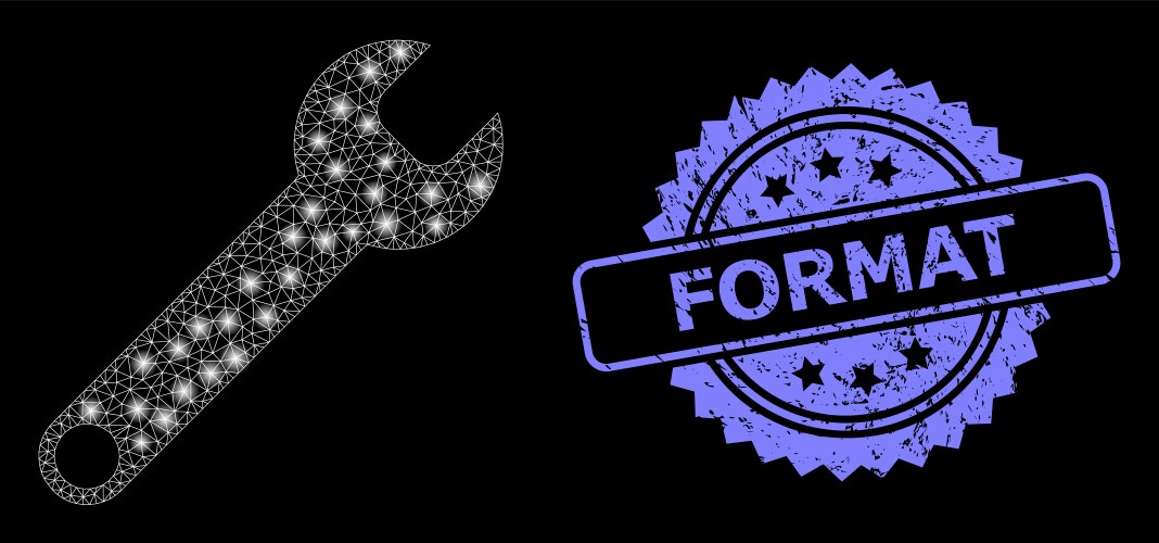 Scratched format seal and bright web net spanner vector image
