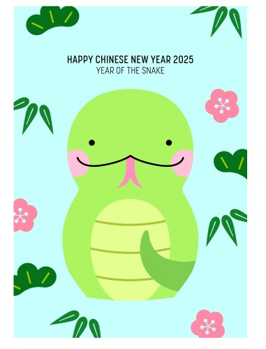 Cute year of the snake card with flowers Vector Image
