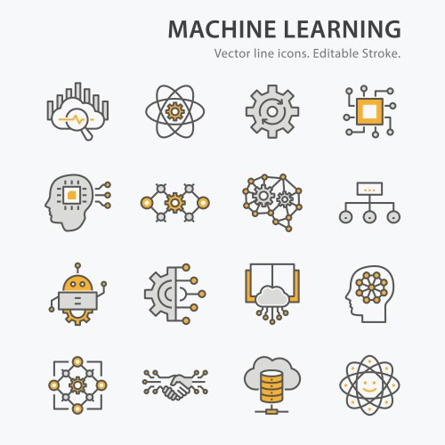 machine learning line icons set vector image