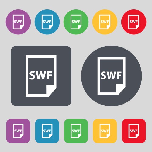 Swf file icon sign a set of 12 colored buttons vector image