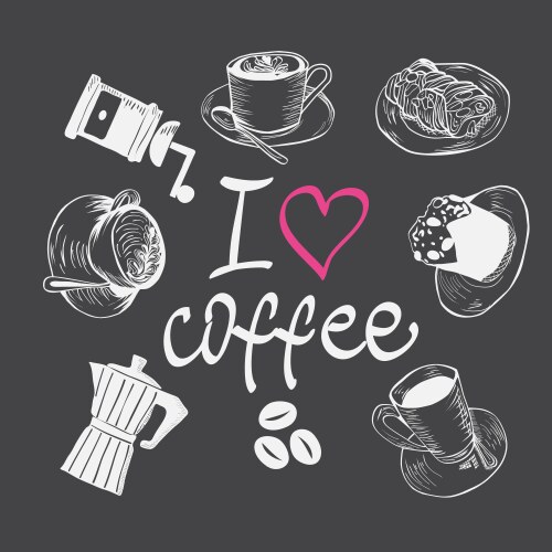 Hand drawn coffee set Vector Image