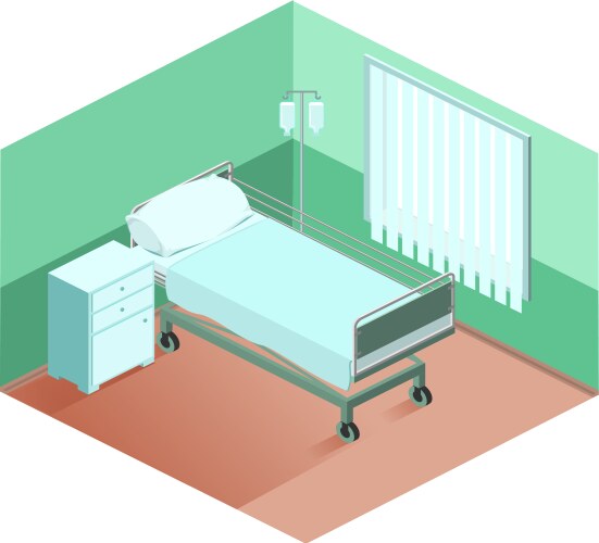 Hospital ward bed bedside table dropper medical vector image