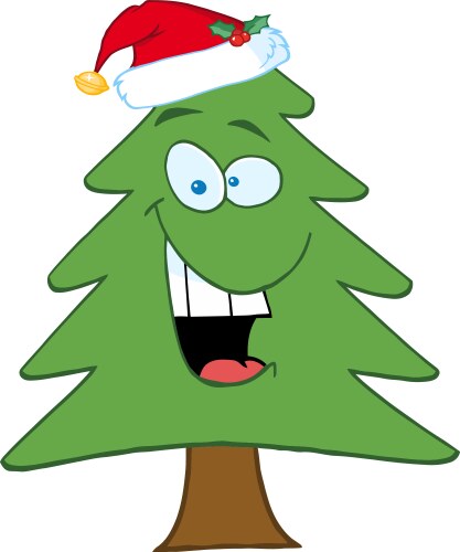 Cartoon christmas tree with santa hat Vector Image