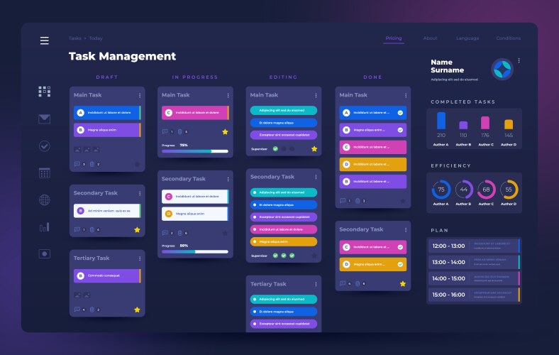 Schedule app task manager ui template Royalty Free Vector