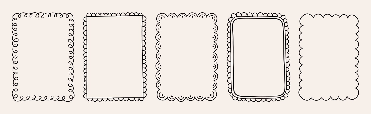 Cute Doodle Rectangle Frames - Wavy & Curled Vector Image