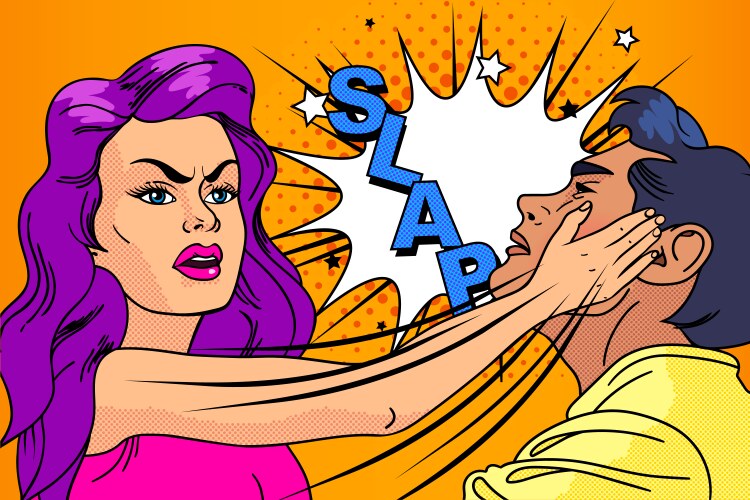 slap the relationship of men and women pop-art vector image