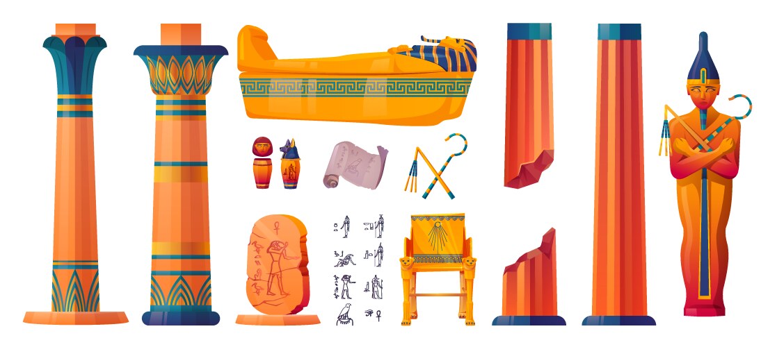 Cartoon set of egyptian temple interior elements vector image